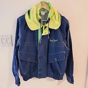 Vuarnet France Windbreaker Jacket Mens Sz Small w/ Neon Zipper Vintage  - Bild 1 von 19