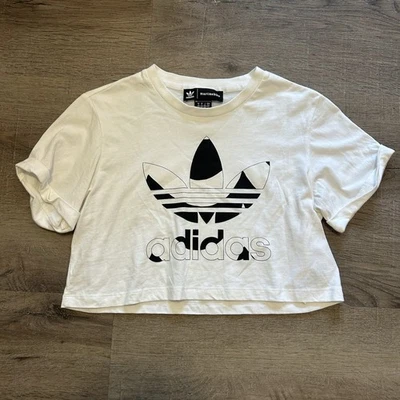 Camiseta recortada Adidas Originals x Marimekko con relleno de trébol en blanco talla S Foto 1 de 4