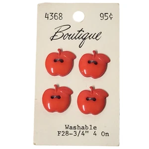 Boutique Red Apple Vintage Buttons Plastic 2 Holes 3/4" Teacher Gift 4 on Card - Picture 1 of 9