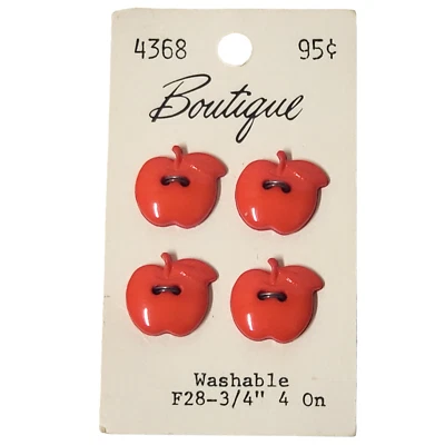 Boutique Red Apple Vintage Buttons Plastic 2 Holes 3/4" Teacher Gift 4 on Card - Image 1 of 4