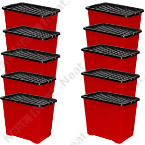 Plastic Storage Box with Black Lid Space-Efficient Container Secure Clip Lock - Afbeelding 1 van 47
