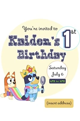 Customizable Bluey Birthday Invite - Digital Copy - Image 1 of 2