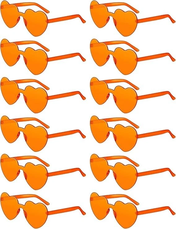 12双心形太阳镜无框橙色派对礼品透明1码 — 第 1/1 张图片