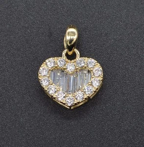  14K Yellow Gold Heart Baguette Round Cut Pendant - Picture 1 of 6