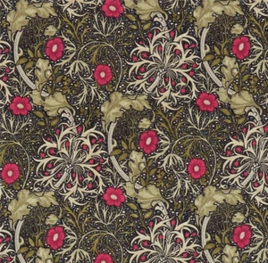 WILLIAM MORRIS CURTAIN FABRIC DESIGN Seaweed 3.9 METRES EBONY/POPPY 100% COTTON - Picture 1 of 7