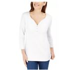 Womens White V Neck Henley Shirt   Size Small Button Front Womens Top Blouse