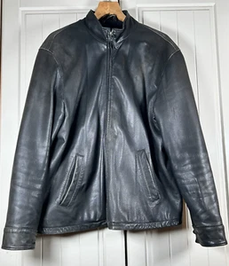 Vintage Polo Ralph Lauren Genuine Leather Jacket Coat Black Logo Full Zip XL - Picture 1 of 19