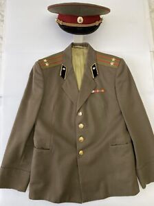 Vintage Russian Soviet Army Troops Officer Combat Military Uniform Jacket & Hat