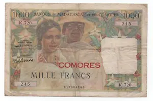 MADAGASCAR COMORES COMOROS 1000 FRANCS 1963 PICK 5 B LOOK SCANS - Picture 1 of 2