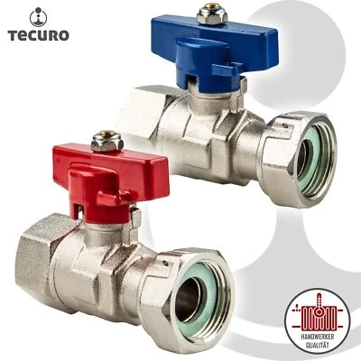 tecuro Messing Kugelhahn mit Überwurfmutter x Innengewinde Flügelgriff  blau/rot - Bild 1 von 4