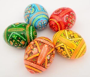 5 Wooden Ukrainian Pysanky Pysanka Easter Painted Eggs - Picture 1 of 6