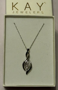 Kay Jewelers White & Black Diamond Infinity Spiral Pendant Necklace Sterling NEW - Picture 1 of 11