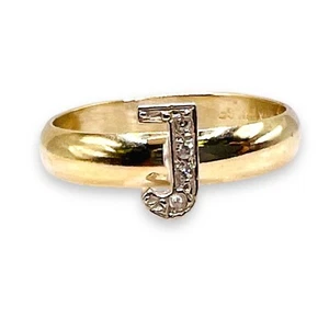 Initial J 10k White Gold Diamond Letter 10k Yellow Gold Filled 3.5mm Ring 7 - Picture 1 of 13