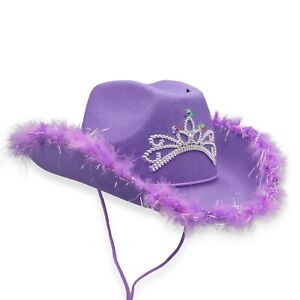 Adult Light up Cowboy Hat with Tiara and Feathers, Cowgirl Hat with Crown
