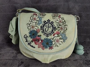 Vintage Juicy Couture Embroidered Flowers Light Green Velvet Velour Bag ST20 - Picture 1 of 24