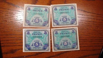 FOUR 1944 ALLIED MILITARY France 5 Francs MILITARY PAYMENT CERTIFICATE 5F NOTES - Image 1 of 4