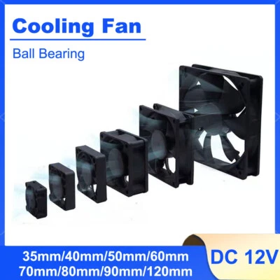 DC 12V Cooler Black Silent Cooling Fan 35mm/40mm/50mm/60mm/70mm/80mm/90mm/120mm - Image 1 of 4