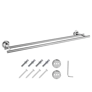 JASSFERRY Double Towel Rail (600MM) Wall Mounted Bar Chrome Polish - Picture 1 of 7
