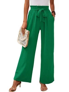 Women's Wide Leg Lounge Pants with Pockets Green Small Lightweight High Waist... - Picture 1 of 6