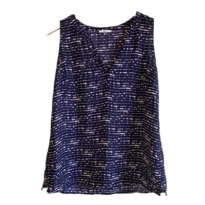 Blusa Milano Sin Mangas Cuello en V Fluido Azul Marino Blanco Med Tank Oficina Informal Elegante Foto 1 de 4