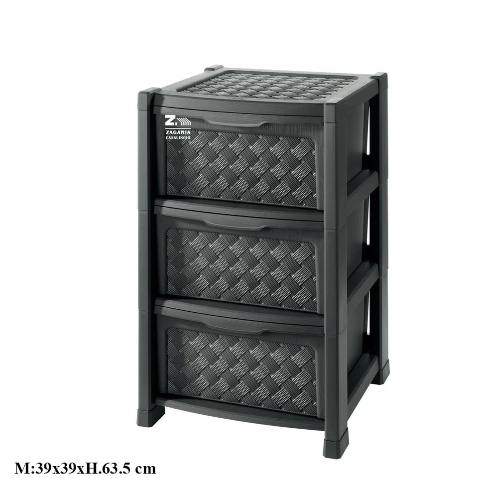 CASSETTIERA ARIANNA 3 CASSETTI EFFETTO RATTAN COLORE GRIGIO CM 39X39X63,5 H - Immagine 1 di 1