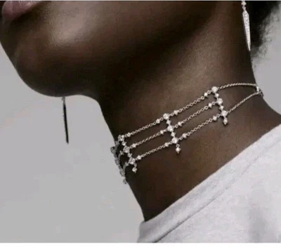 Nadri Dame Multi Layer Choker Necklace, Cubic Zirconia(Silver tone),NWT $178 - Image 1 of 4