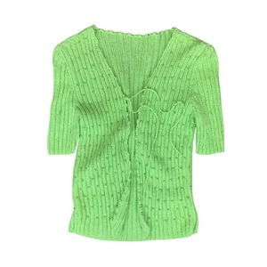 CÁRDIGAN DE PUNTO ELÁSTICO MANGA CORTA CUELLO EN V VERDE DE COLECCIÓN AÑOS 90 Y2K M 12 - Imagen 1 de 6