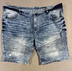 Southpole Stretch Denim Jean Shorts Men’s 48 Blue Acid Wash Biker Moto Style - Picture 1 of 6