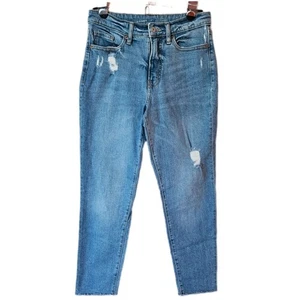 Old Navy High Rise OG Straight Blue Jeans Womens 4 Distressed Stretch Frayed Hem - Picture 1 of 8