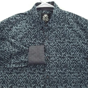 English Laundry Shirt Mens Medium Navy Blue Patterned Button Up Flip Cuffs Logo - Picture 1 of 14