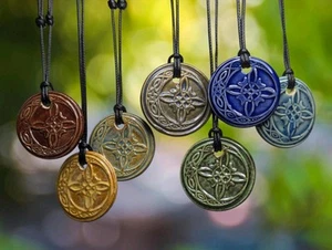 Celtic Crescent Moon Pentagram  Ceramic Pendant  Hippie Choker Cord Necklace - Picture 1 of 11