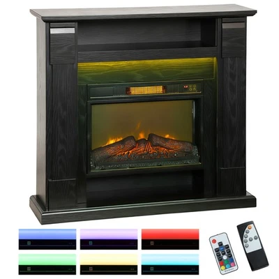 HOMCOM Camino Elettrico Regolabile con Fiamma 3D, Timer e Telecomando Nero - Immagine 1 di 4