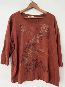 CJ Banks Embroidered Leaf Print Blouse Autumn Ladies Sz 2X Nature Artsy - Picture 1 of 3