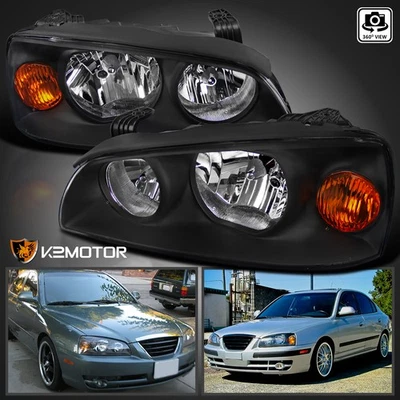 Black Fits 2004-2006 Hyundai Elantra Replacement Headlights Left+Right 04 05 06 Foto 1 de 4