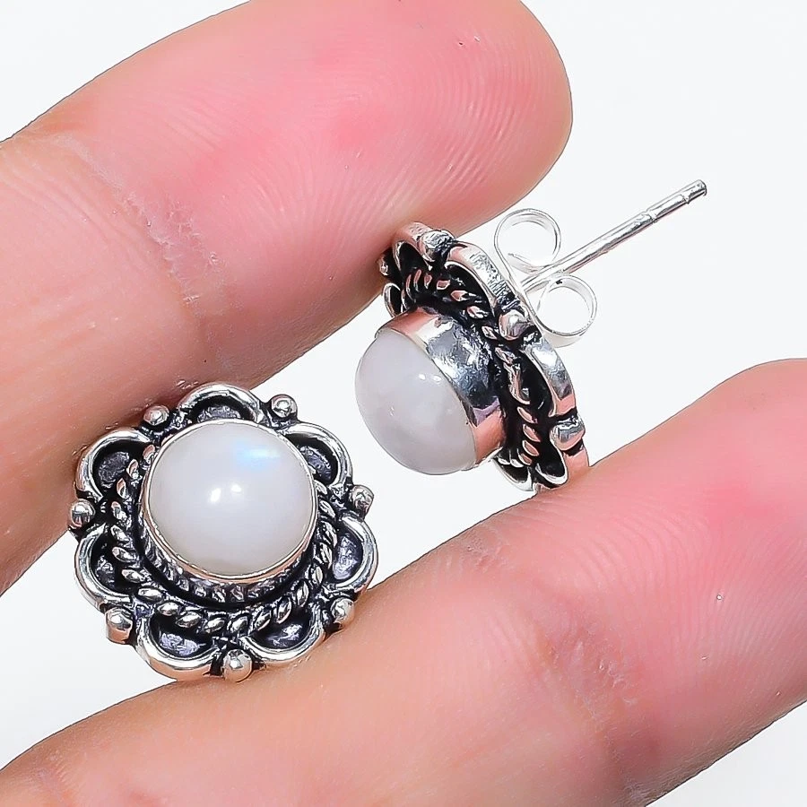 Brincos de prata esterlina 925 com pedra preciosa natural da lua tamanho 0,6" - Imagem 1 de 1