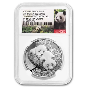 2012 China 1 oz Silver Panda Singapore Coin Fair PF-69 NGC - Picture 1 of 3