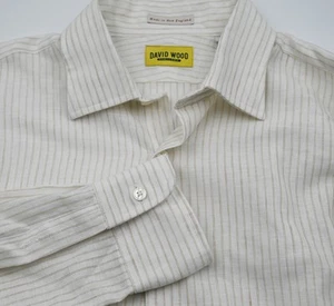 WUNDERSCHÖNES David Wood Clothiers Portland Maine cremefarbenes Leinenhemd gold gestreift L USA - Bild 1 von 5