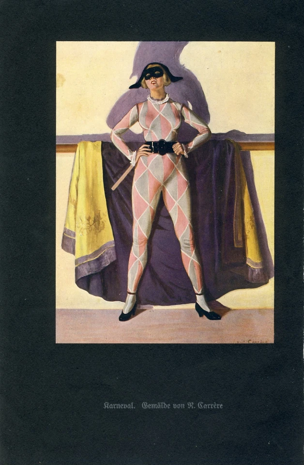 Karneval Fasching Kunstdruck R. Carrére 1927 Kostüm Maske Kostümball Maskerade - Bild 1 von 1