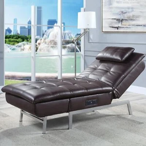 Convertible Chaise Lounge Chair Tufted Futon Sofa Bed With USB Port Home Office - Picture 1 of 10
