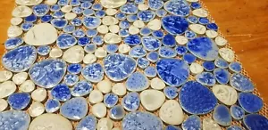 Mosaic ceramic tiles blue pebble white bathroom splashback pool outdoor floor - Picture 1 of 3