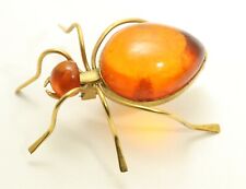 Vintage Russian Gold Filled Cognac Baltic Amber Spider Bug Figural Brooch Pin