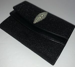Sent Martine Genuine Stingray Skin Women's Medium Clutch Wallet Purse (Black)