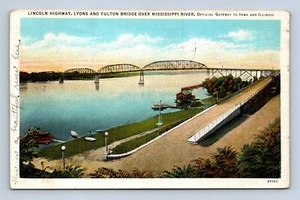 Lyon und Fulton Brücke Mississippi Fluss Postkarte Iowa nach New York 1937 verschickt - Bild 1 von 2