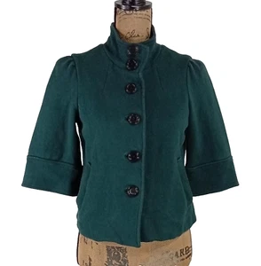 Banana Republic Womens Dark Green Pea Coat Jacket Button Down Size XS Petite - Picture 1 of 6