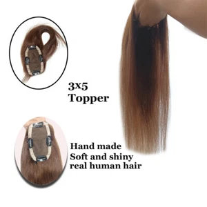 Real Human Hair Silk Topper Brown Color Lace Topper Light Base With Clipin 18 in - Picture 1 of 5