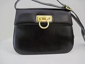 Auth Salvatore Ferragamo Gancini Black Leather Shoulder/Cross body Bag - Picture 1 of 8