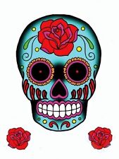 HUGE BLUE ROSE SUGAR SKULL Mexican Day of the Dead STICKER/Vinyl DECAL SET