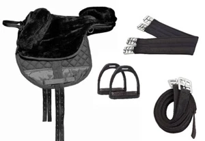 SET PONY o SHETTY Shetland Pony FELLSATTEL Kunstfellsattel SATTEL HOLZPFERD - Bild 1 von 5