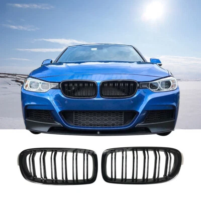 Front Bumper Grill Gloss Black Dual Slat Grille Fit 2012-19 BMW F30 F31 3-Series - Image 1 of 2