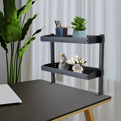 Desktop or Under-Desk Shelf Clamp-on 2-Tier Shelving W/ Adjustable Storage Tray